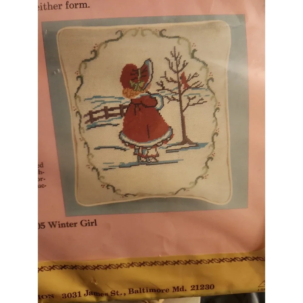 Vtg General Crafts Needlepoint Kit 11x14 #5005 Winter Girl Made In Baltimore USA